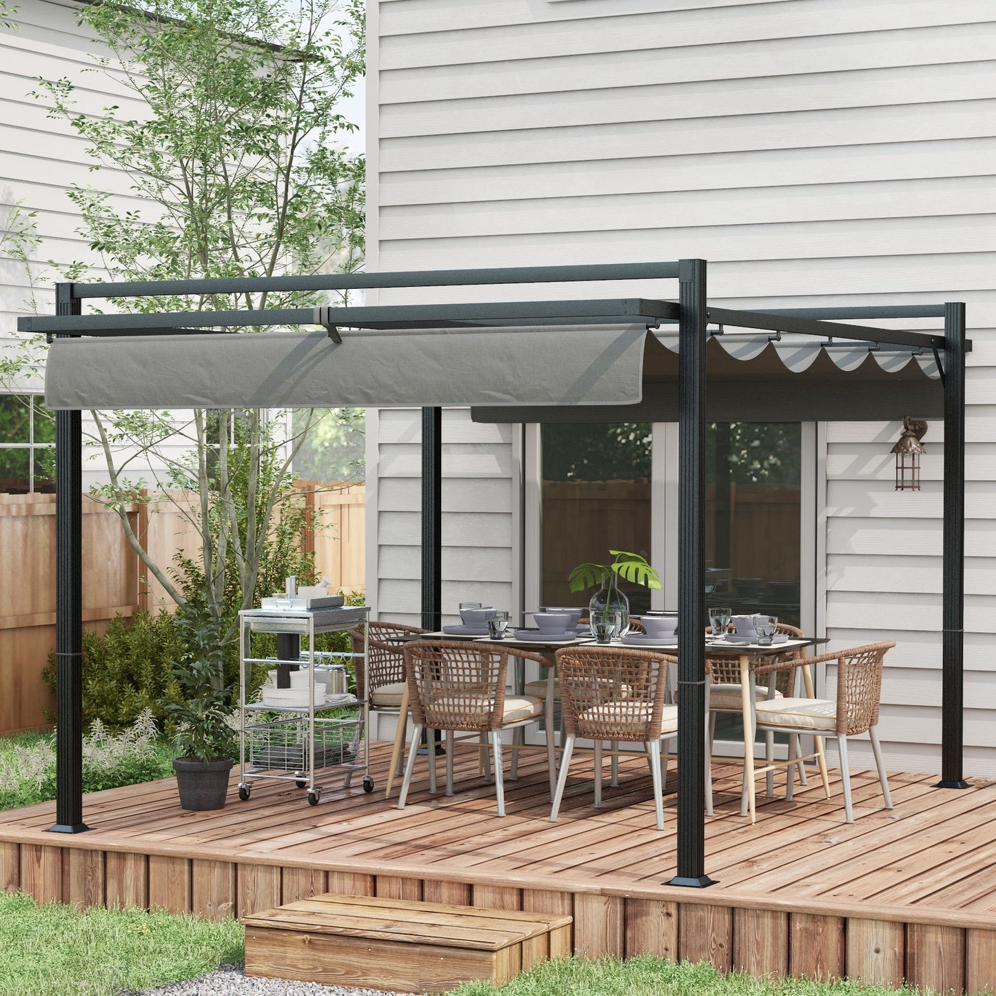 Outsunny 3 x 4m Retractable Pergola with Aluminium Frame in Dark Grey