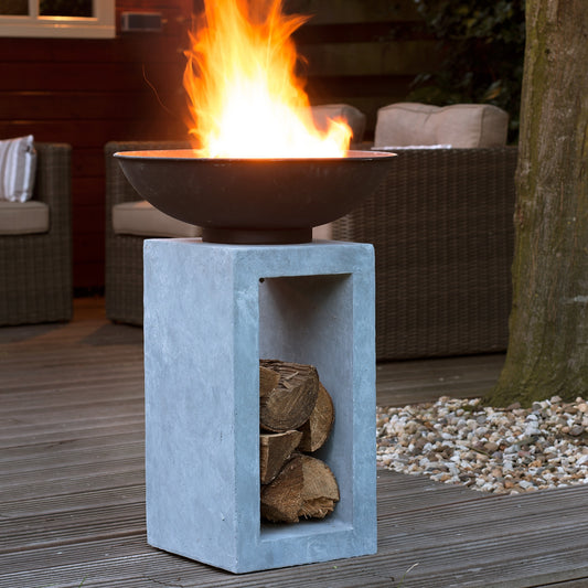 Fire Pit & Square Console Cement H68.5cm W39Cm