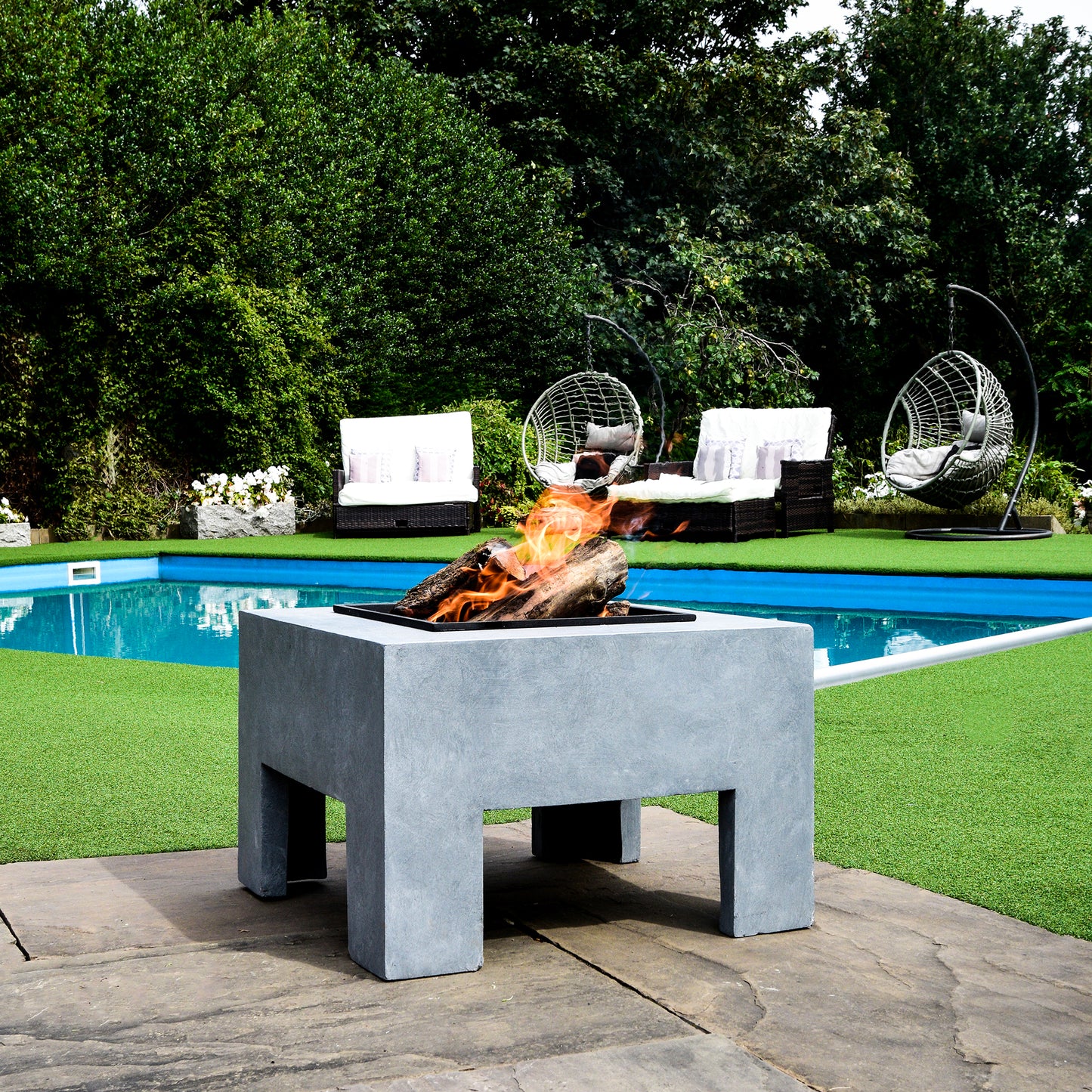 Square Fire Pit & Square Console Cement H40Cm W58Cm