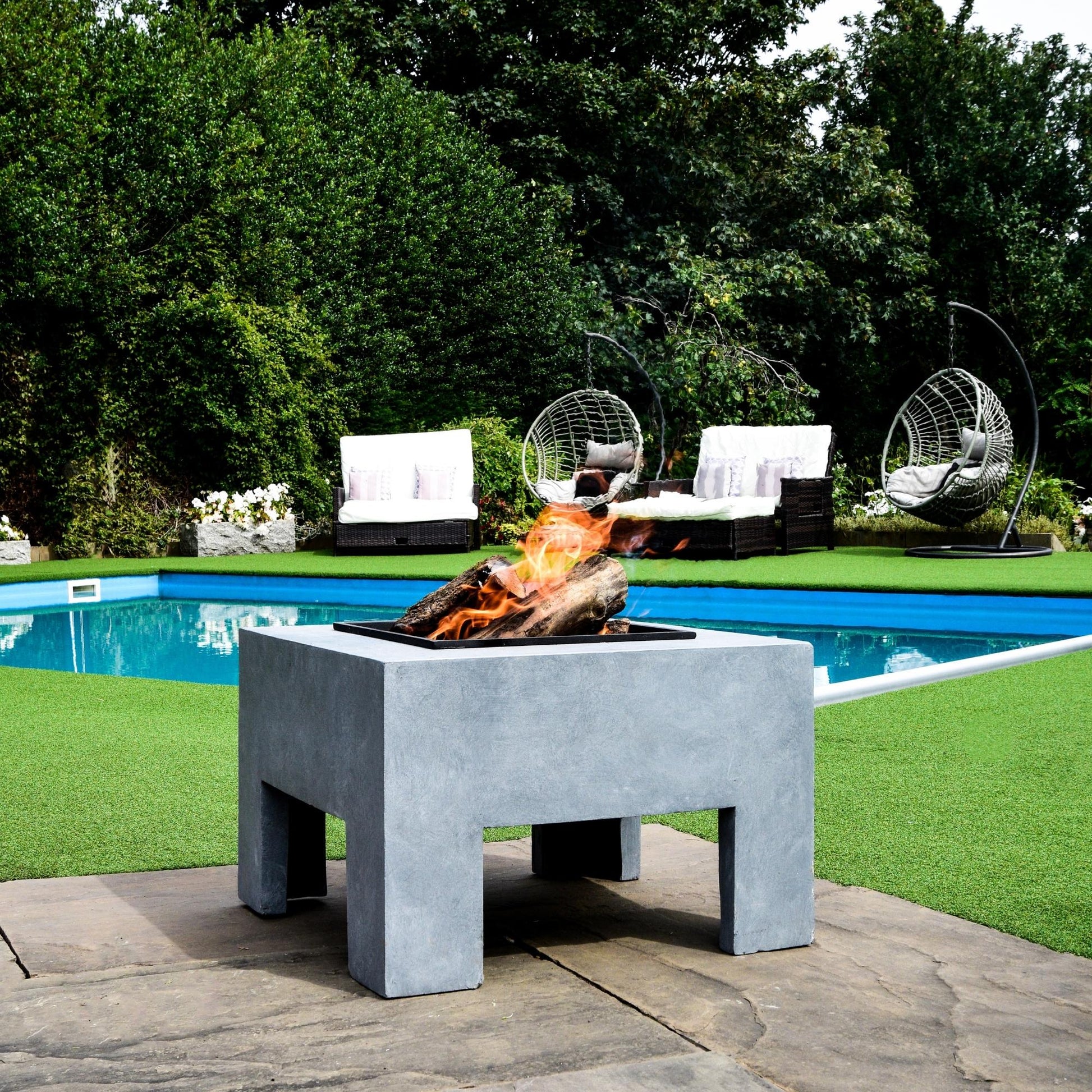 Square Fire Pit & Square Console Cement H40Cm W58Cm