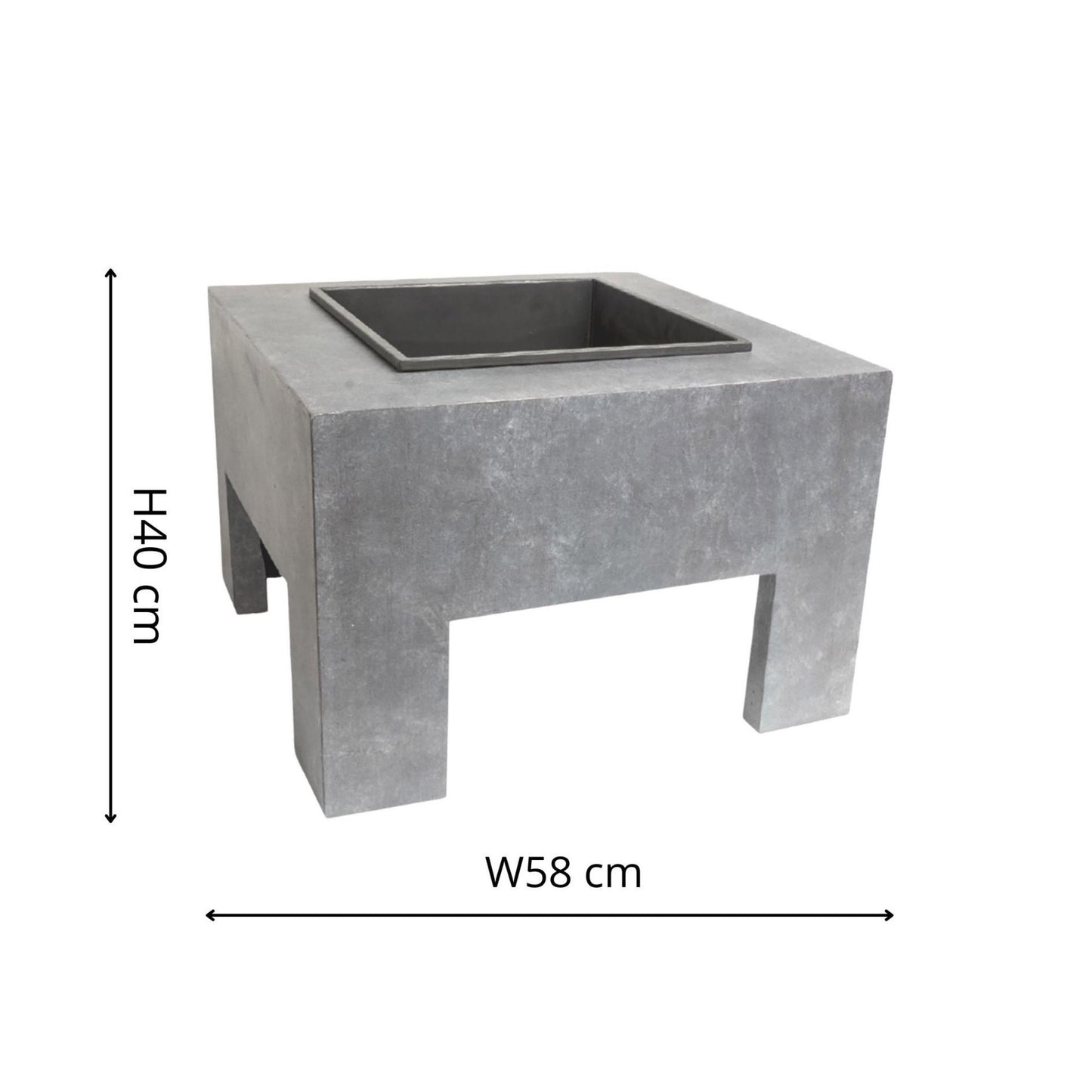 Square Fire Pit & Square Console Cement H40Cm W58Cm