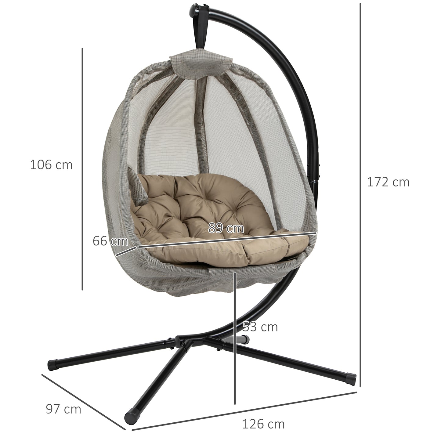 Outsunny Folding Hanging Egg Chair with Cushion and Stand for Indoor or Outdoor in Beige