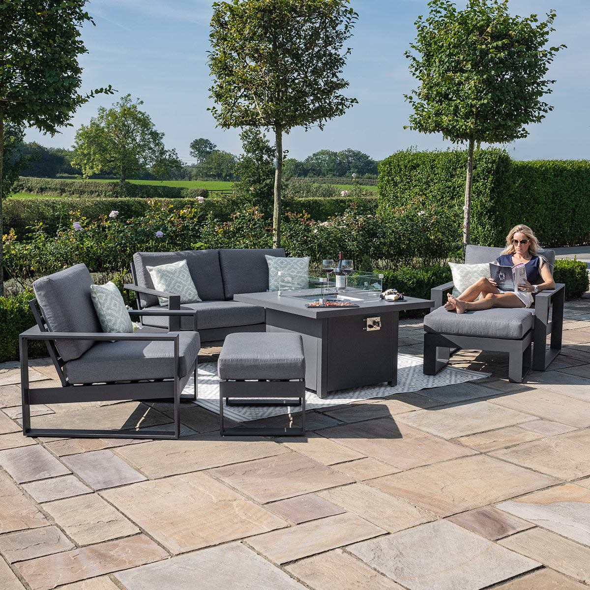 Amalfi 2 Seat Sofa Set With Square Fire Pit Table in Grey