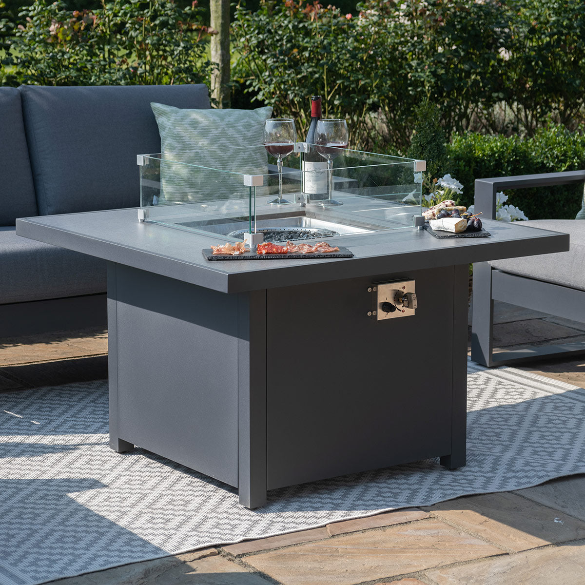 Amalfi 2 Seat Sofa Set With Square Fire Pit Table in Grey