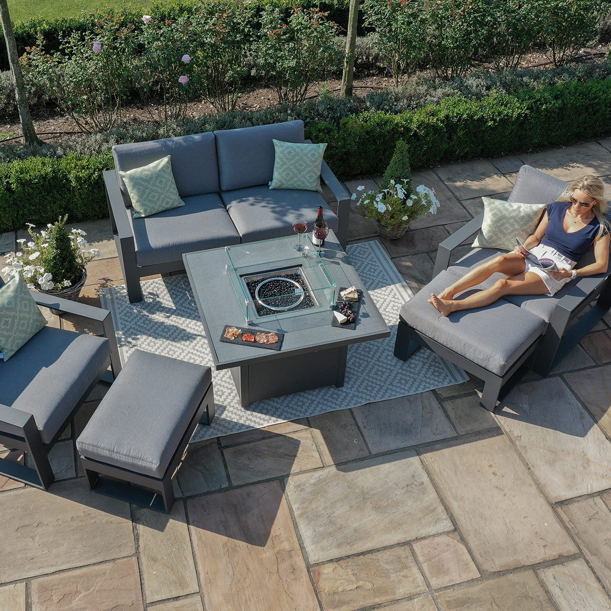 Amalfi 2 Seat Sofa Set With Square Fire Pit Table in Grey