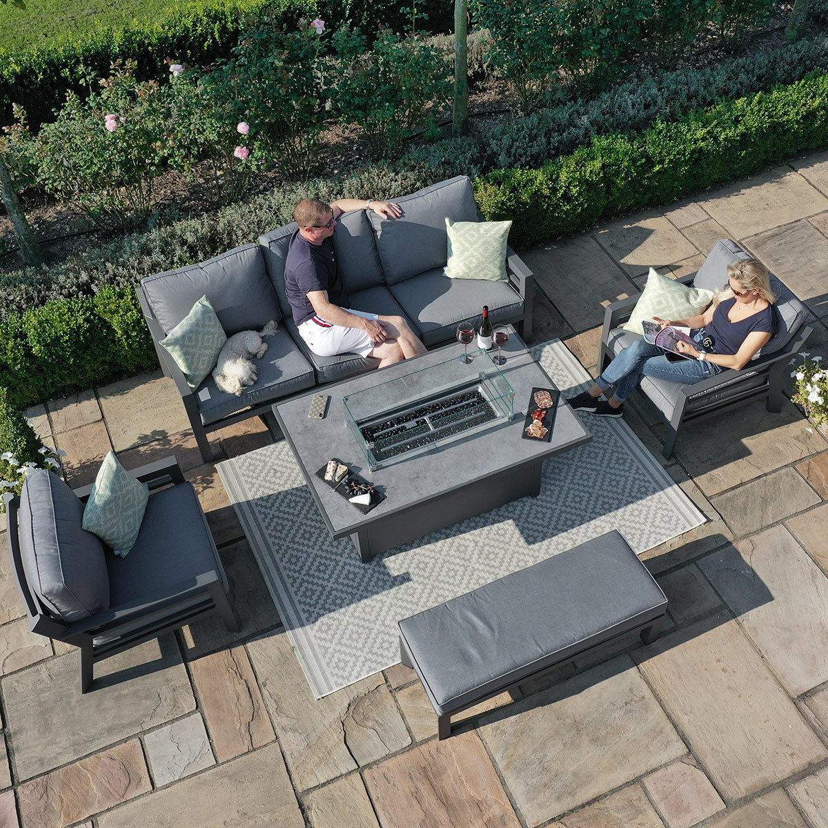 Amalfi 3 Seat Sofa Set With Rectangular Fire Pit Table in Grey