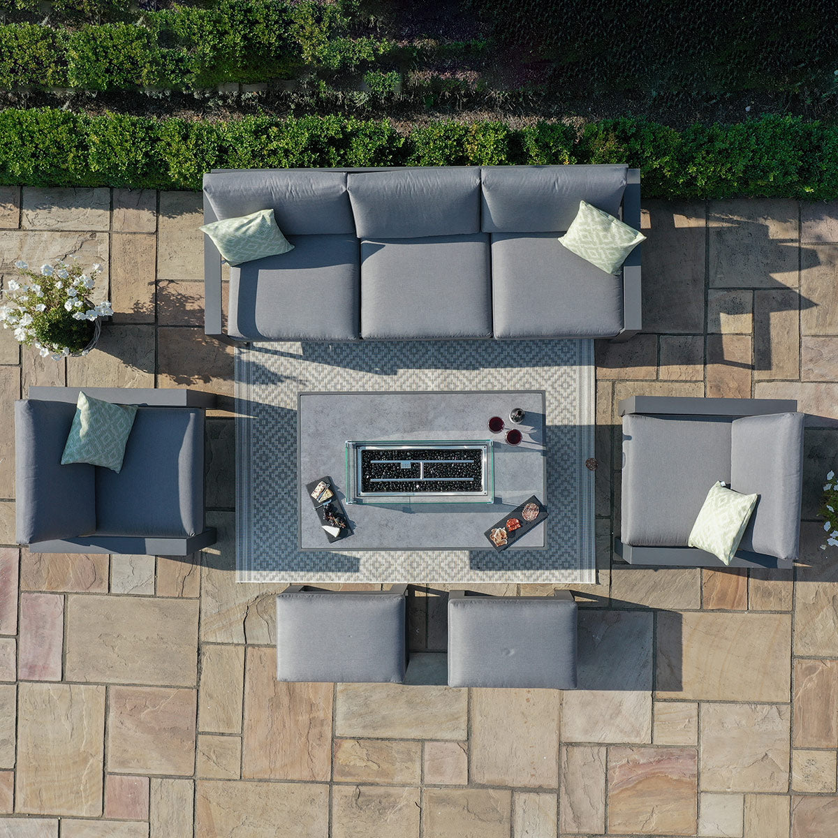 Amalfi 3 Seat Sofa Set With Rectangular Fire Pit Table in Grey