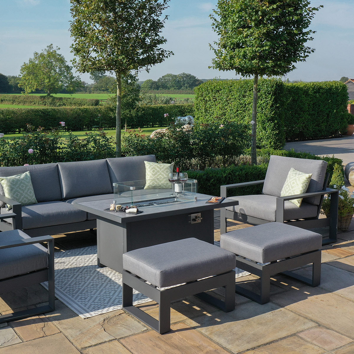 Amalfi 3 Seat Sofa Set With Rectangular Fire Pit Table in Grey