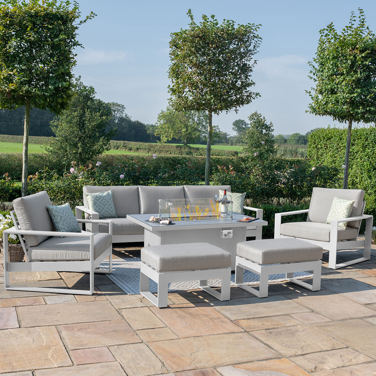 Amalfi 3 Seat Sofa Set With Rectangular Fire Pit Table in White