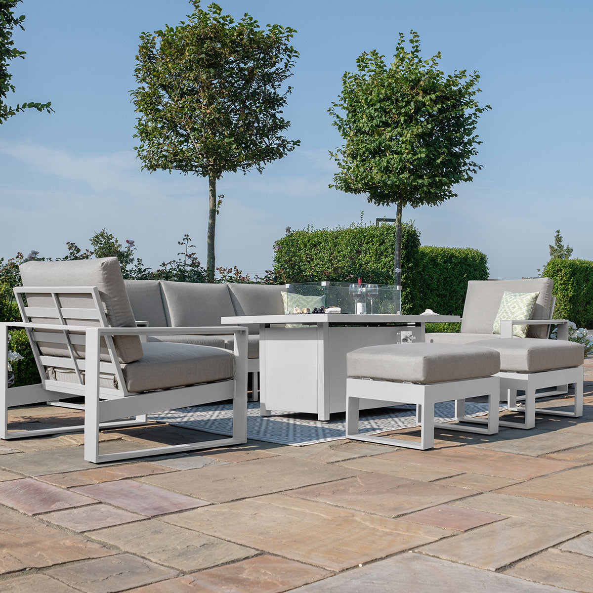 Amalfi 3 Seat Sofa Set With Rectangular Fire Pit Table in White