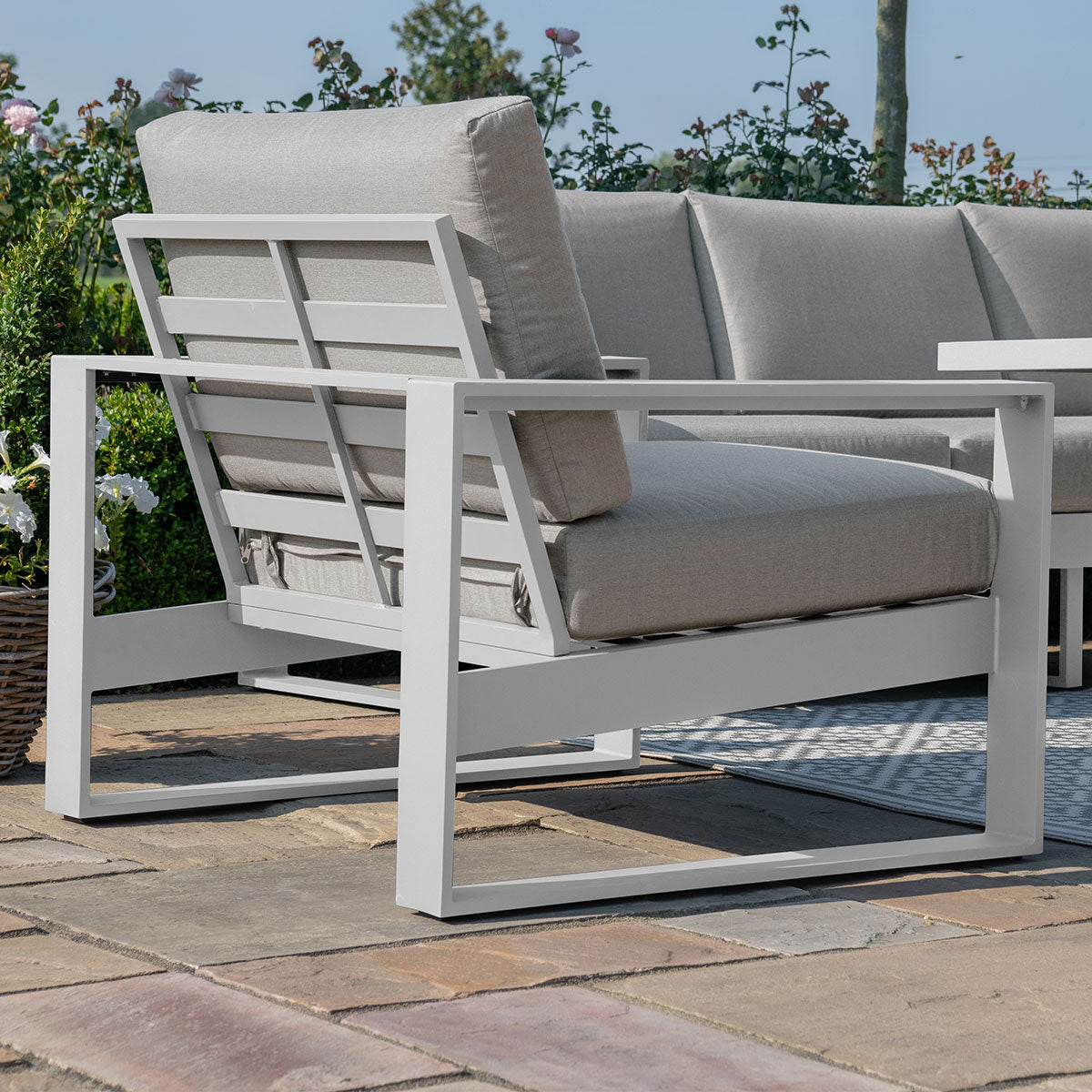 Amalfi 3 Seat Sofa Set With Rectangular Fire Pit Table in White