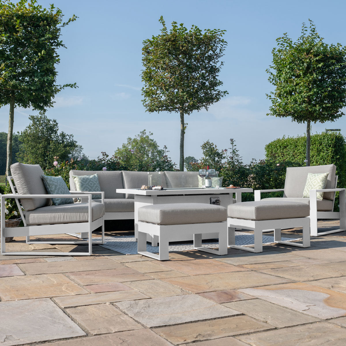 Amalfi 3 Seat Sofa Set With Rectangular Fire Pit Table in White