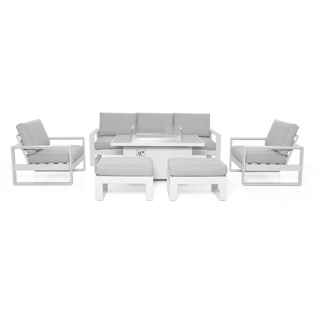 Amalfi 3 Seat Sofa Set With Rectangular Fire Pit Table in White