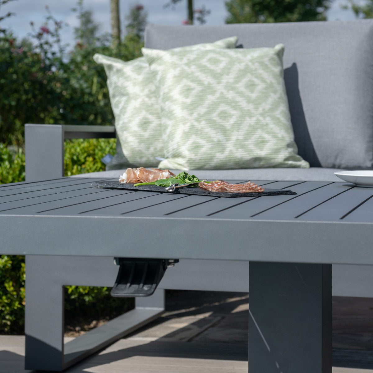 Amalfi Large Corner Dining Set with Rectangular Rising Table and Footstools in Grey