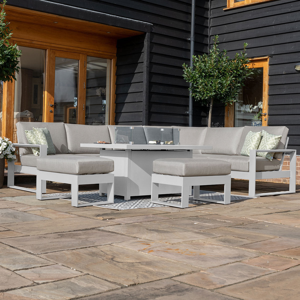 Amalfi Large Corner Group With Fire Pit Table in White