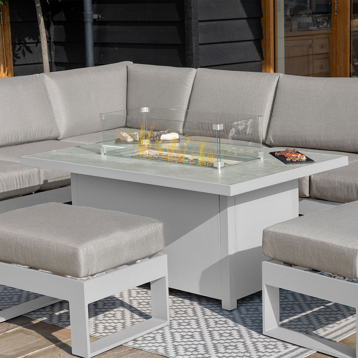 Amalfi Large Corner Group With Fire Pit Table in White