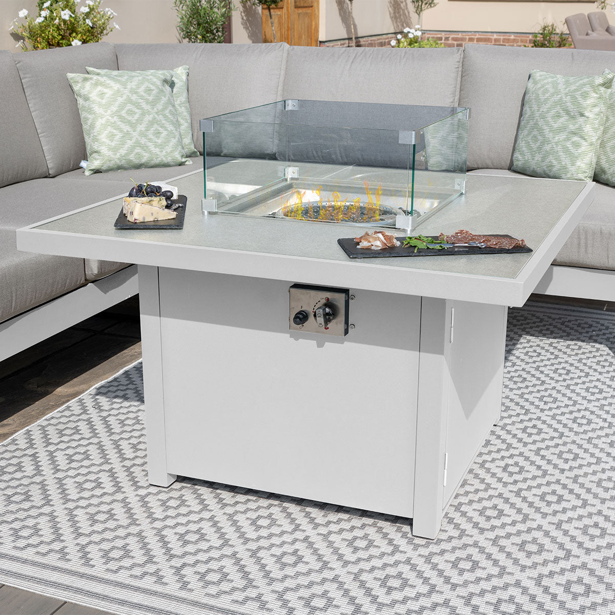 Amalfi Small Corner Group With Fire Pit Table in White