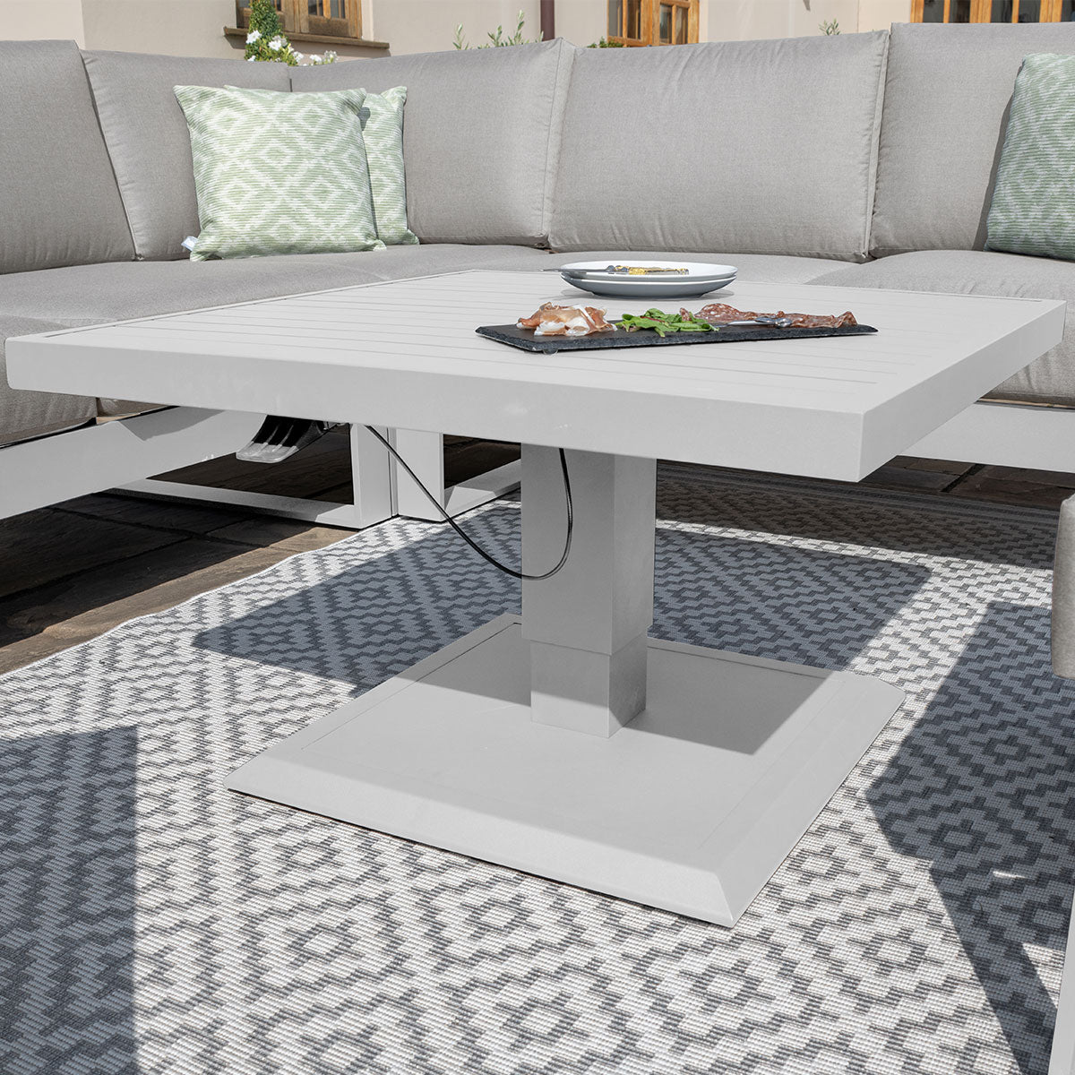 Amalfi Small Corner Dining with Square Rising Table and Footstools in White