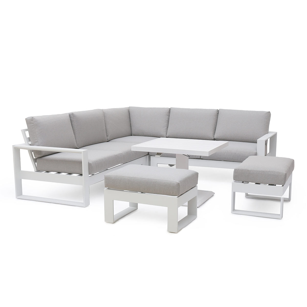 Amalfi Small Corner Dining with Square Rising Table and Footstools in White