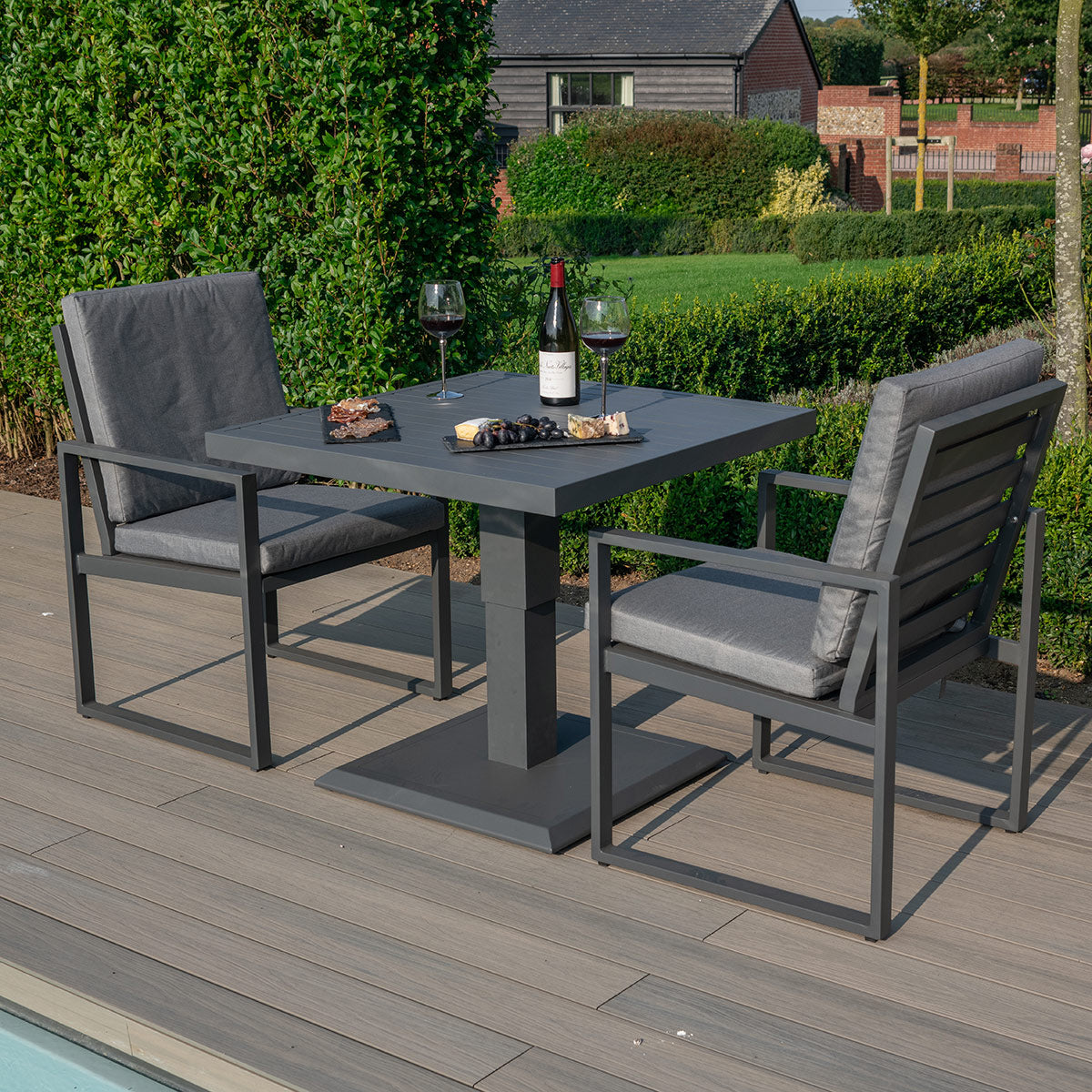 Amalfi 3 Piece Bistro Set with Rising Table in Grey