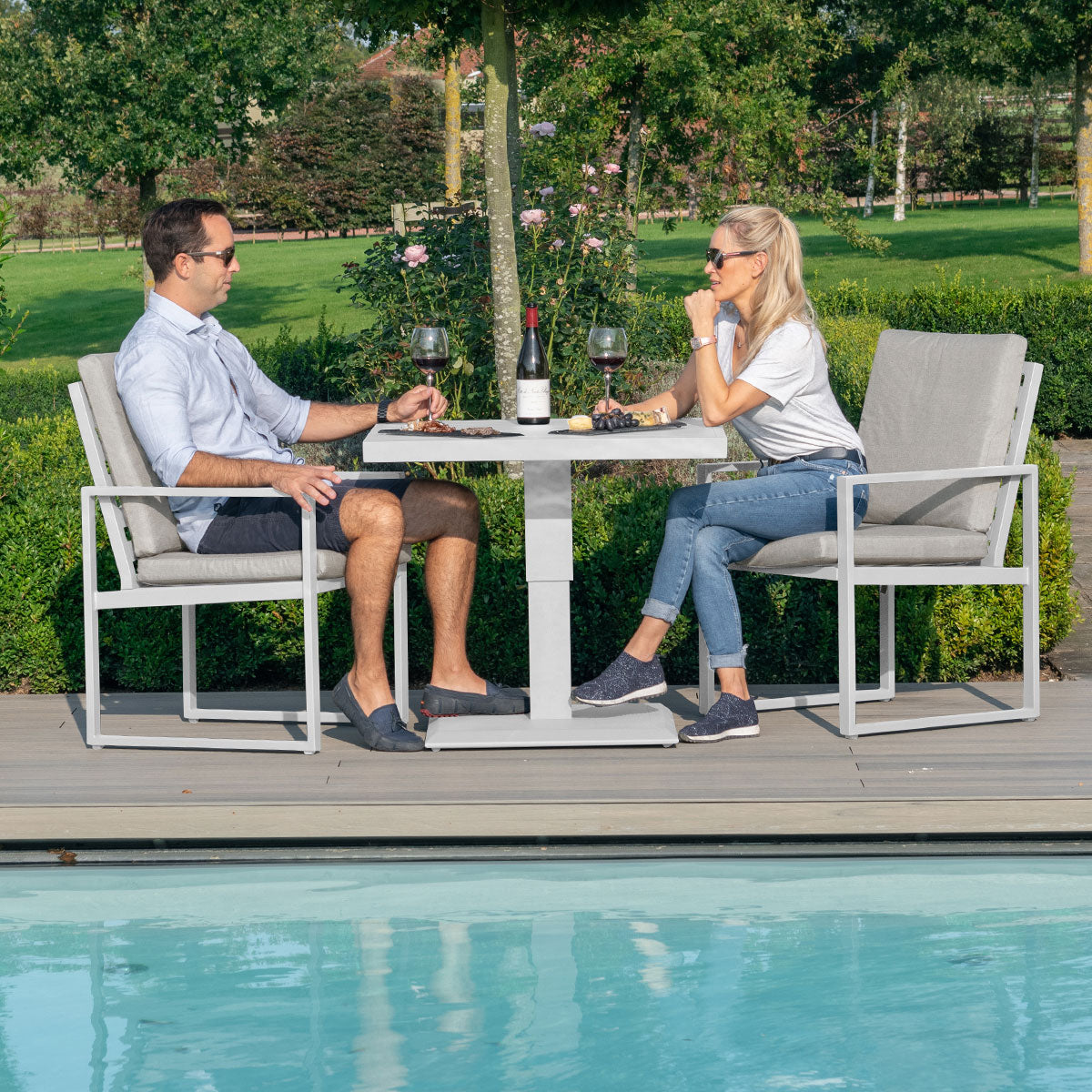 Amalfi 3 Piece Bistro Set with Rising Table in White