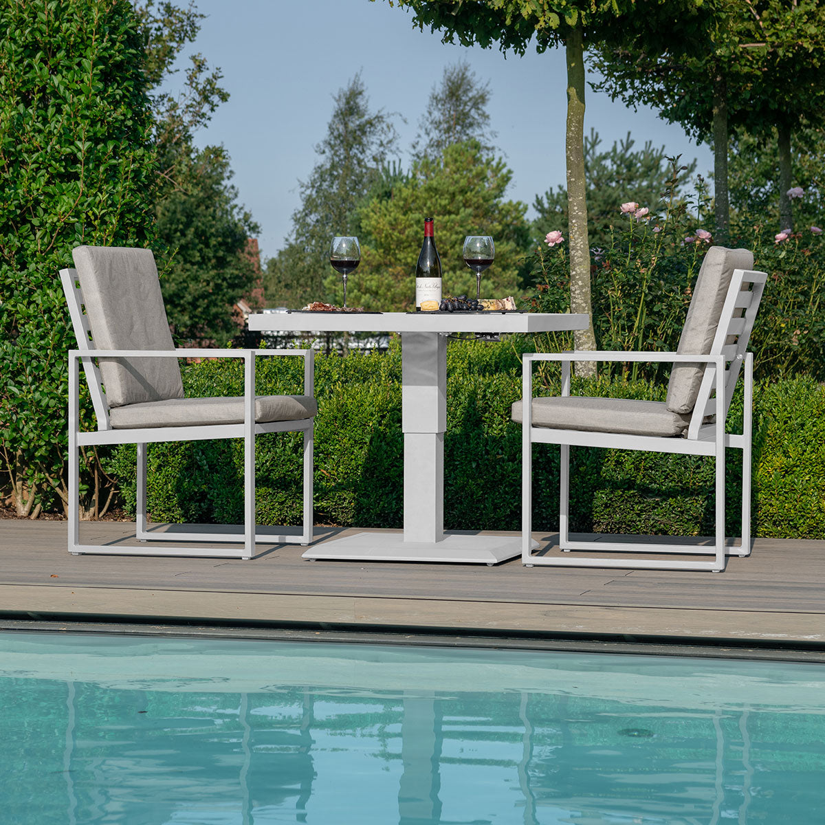 Amalfi 3 Piece Bistro Set with Rising Table in White