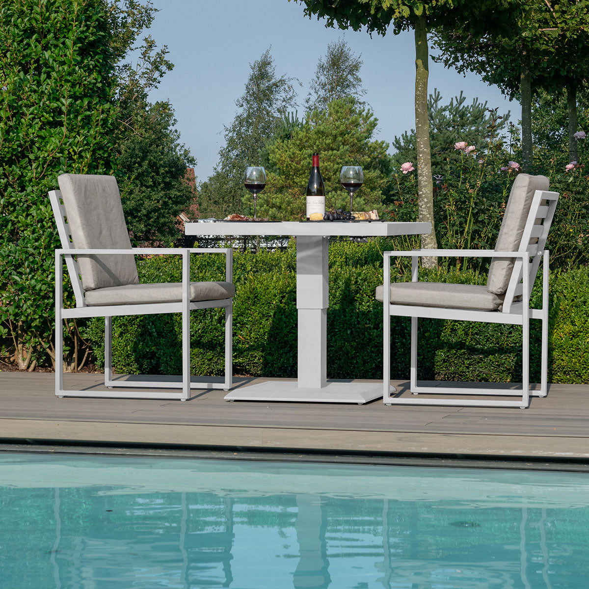 Amalfi 3 Piece Bistro Set with Rising Table in White