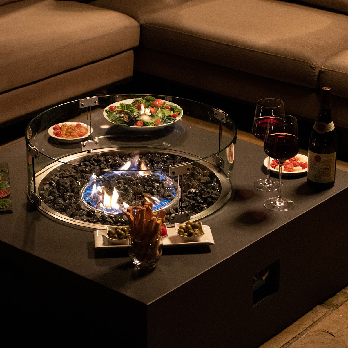 Fire Pit Coffee Table 100cm x 100cm Square in Charcoal