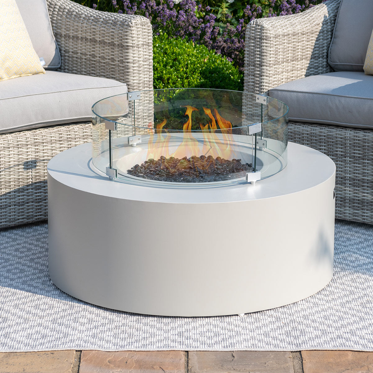 Fire Pit Coffee Table 90cm Round in Pebble White