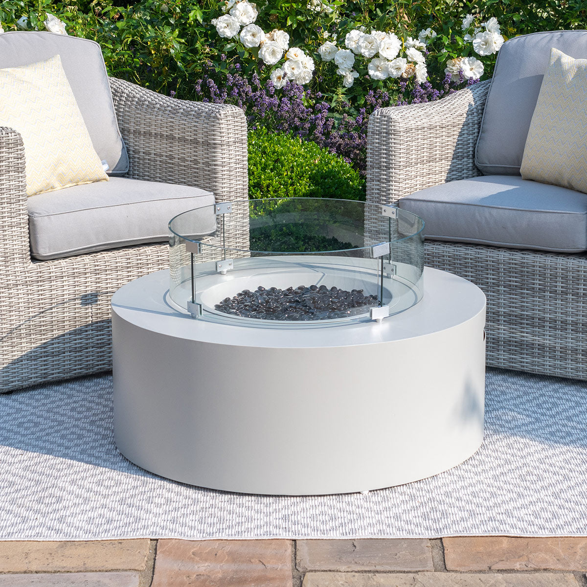 Fire Pit Coffee Table 90cm Round in Pebble White