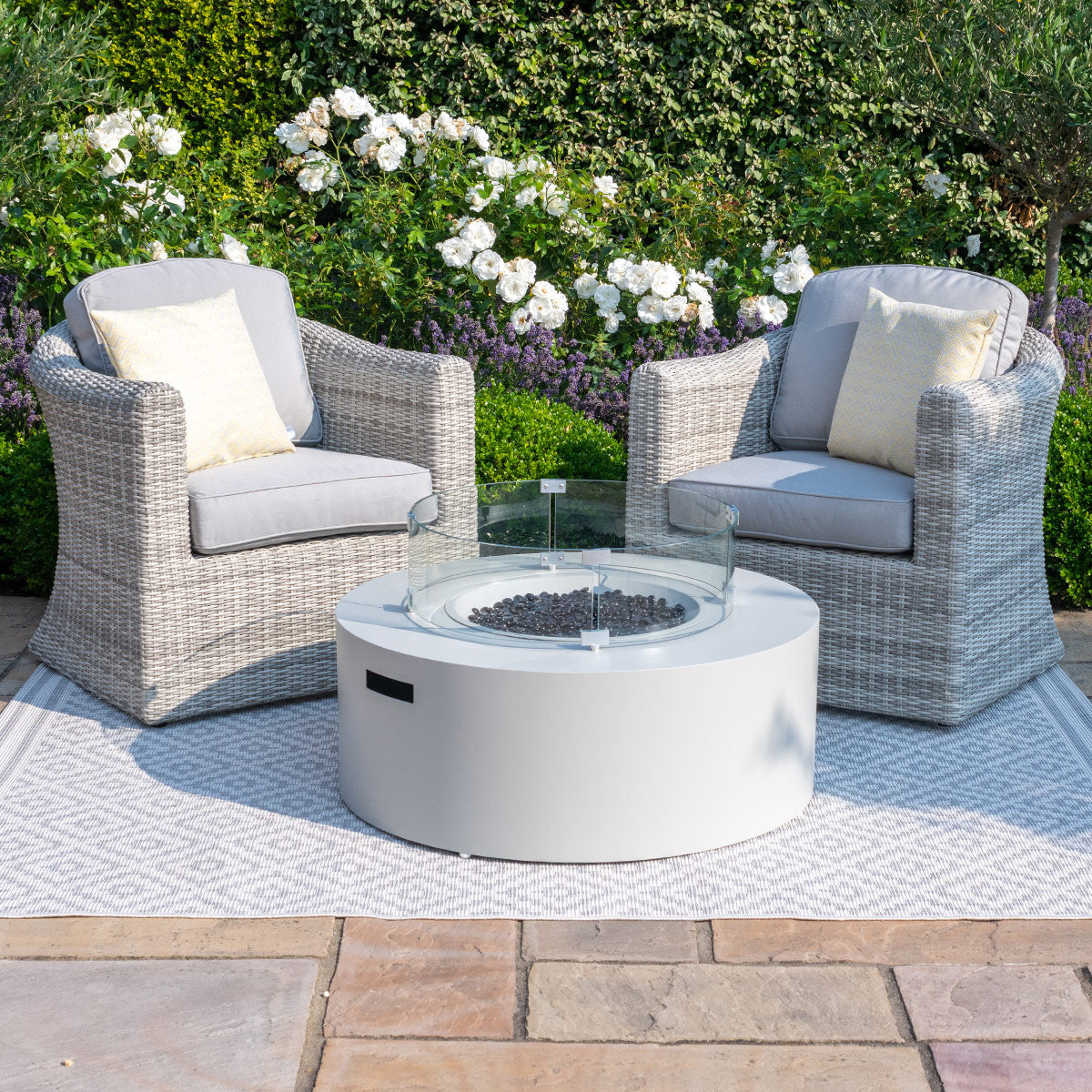 Fire Pit Coffee Table 90cm Round in Pebble White