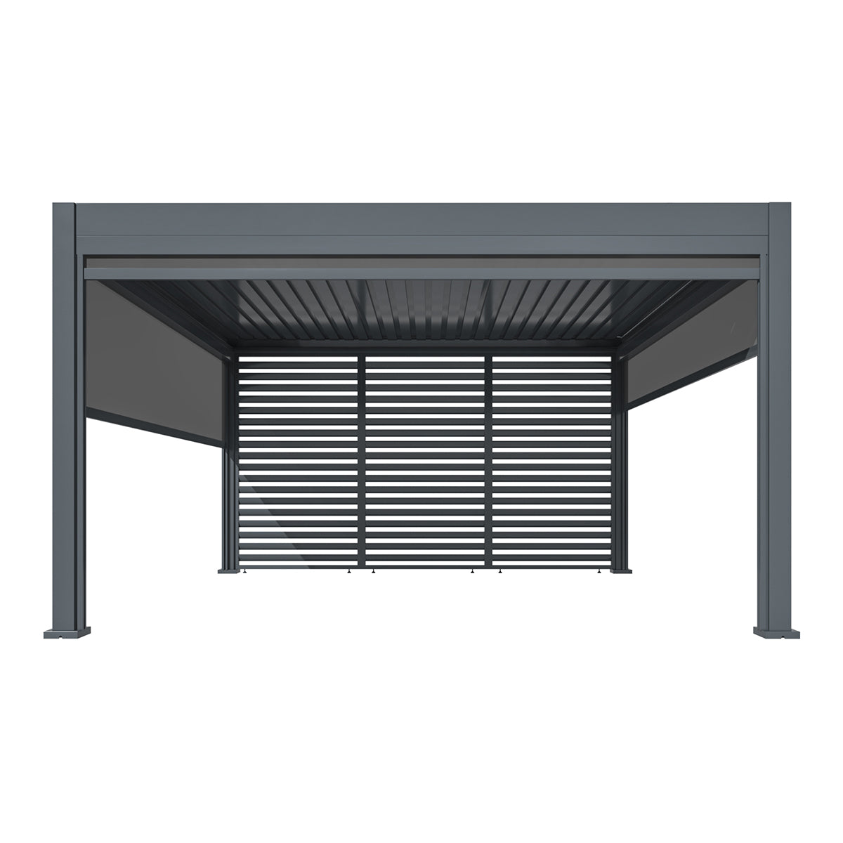 Eden Pergola Aluminium Rectangular 30x40 / Louvre Wall 4m / 3x Blinds / Grey