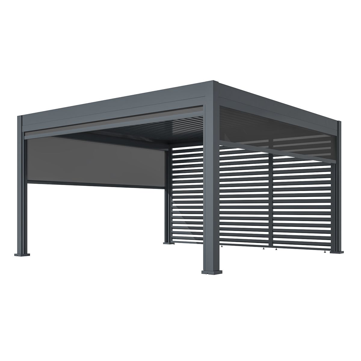 Eden Pergola Aluminium Rectangular 30x40 / Louvre Wall 4m / 3x Blinds / Grey