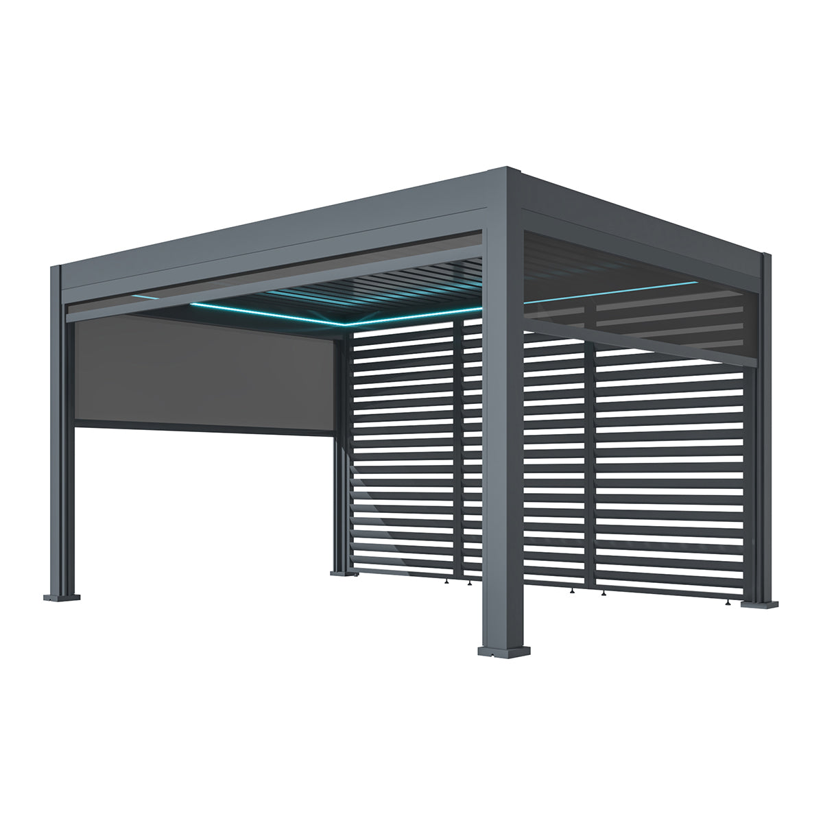 Eden Pergola Aluminium Rectangular 30x40 / Louvre Wall 4m / 3x Blinds / Grey