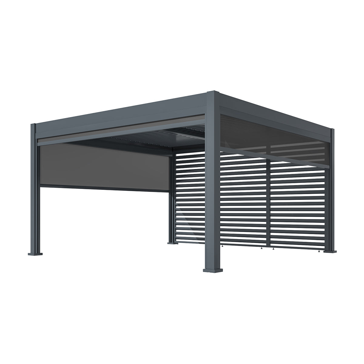 Eden Pergola Aluminium Square 40x40 / Louvre Wall 4m / 3x Blinds / Grey