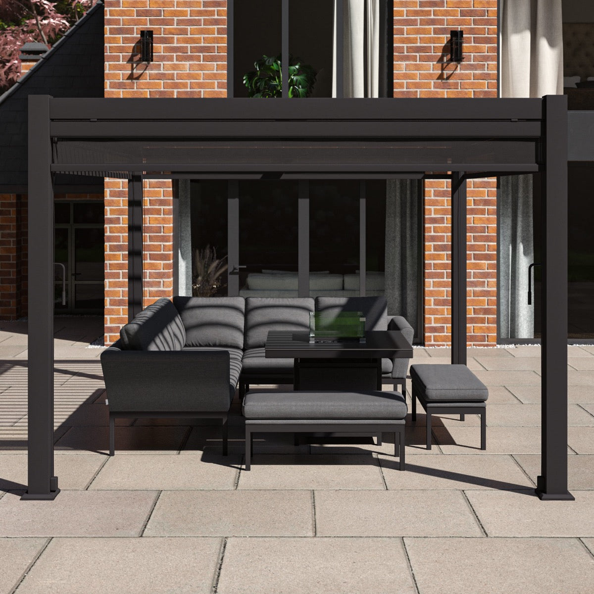 Como Pergola Aluminium Rectangular 30x40 with 4 Drop Sides in Grey