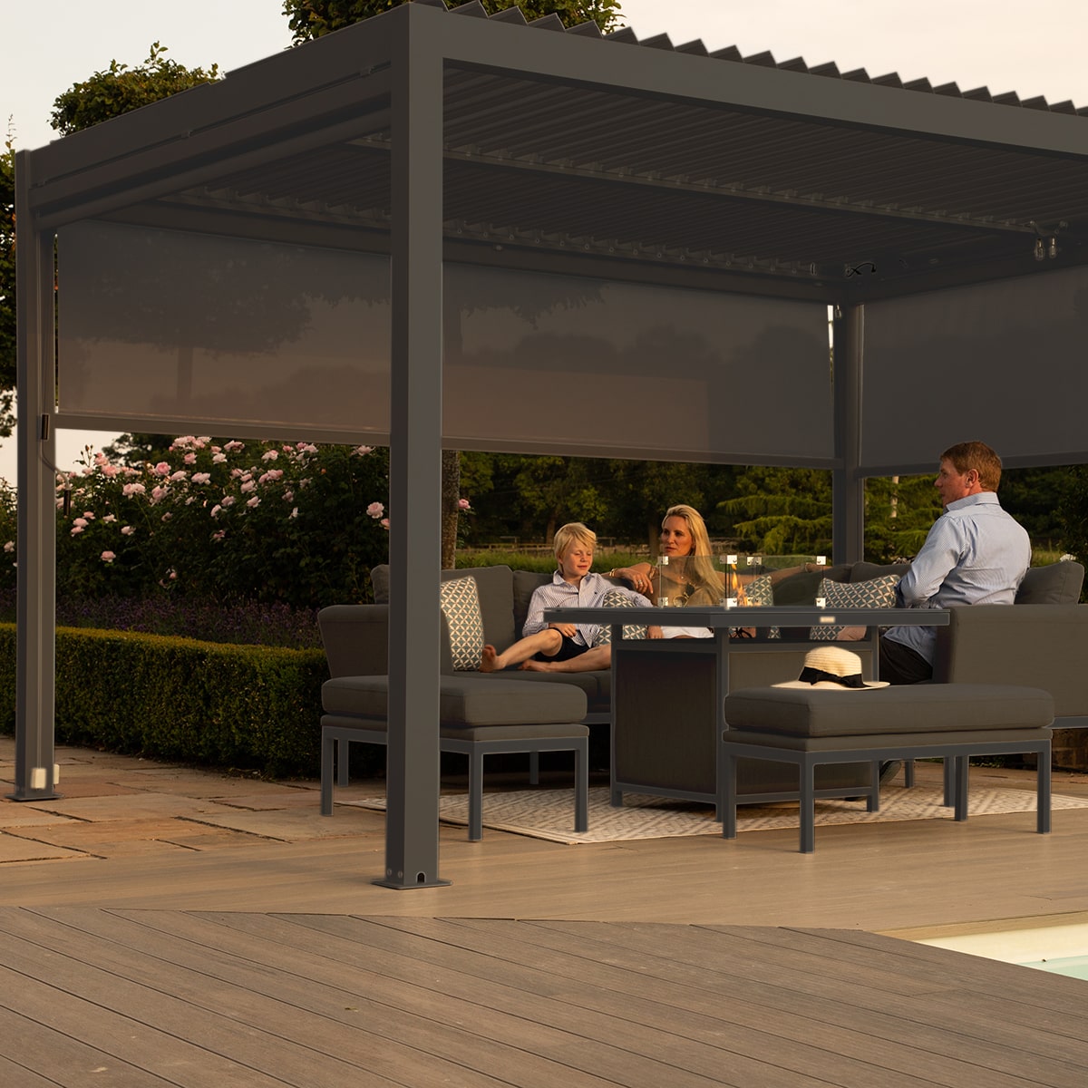 Como Pergola Aluminium Rectangular 30x40 with 4 Drop Sides in Grey