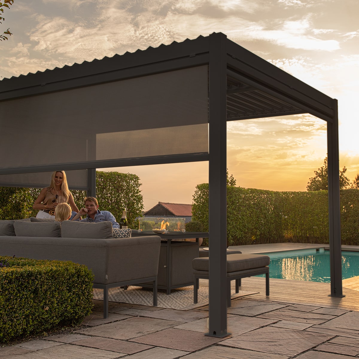 Como Pergola Aluminium Rectangular 30x40 with 4 Drop Sides in Grey