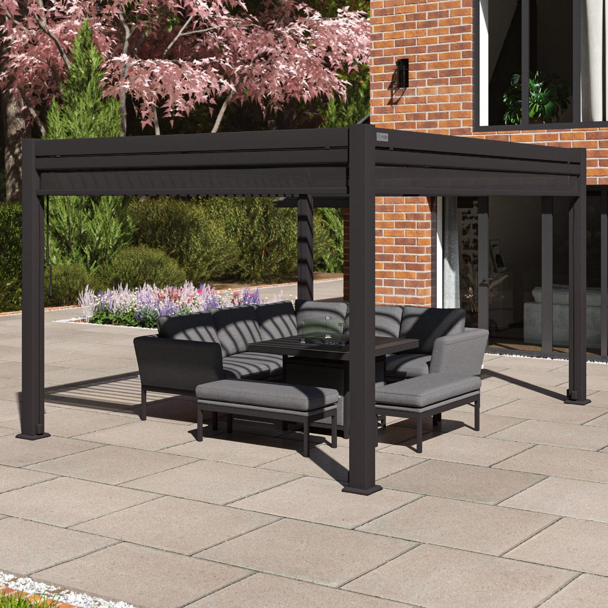 Como Pergola Aluminium Rectangular 30x40 with 4 Drop Sides in Grey