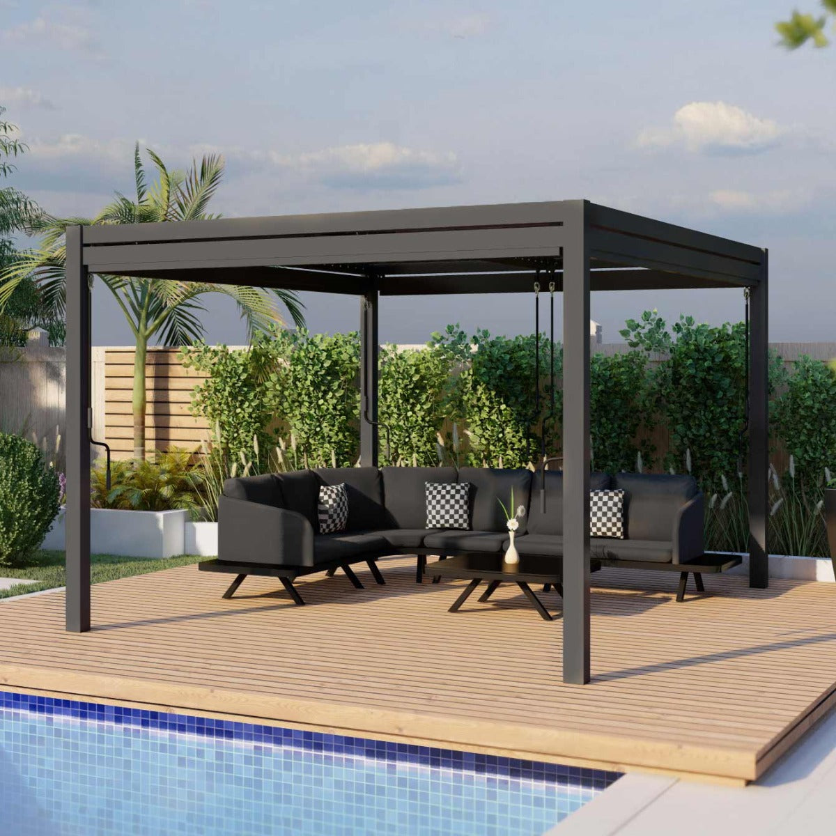 Como Pergola Aluminium Rectangular 30x40 with 4 Drop Sides in Grey