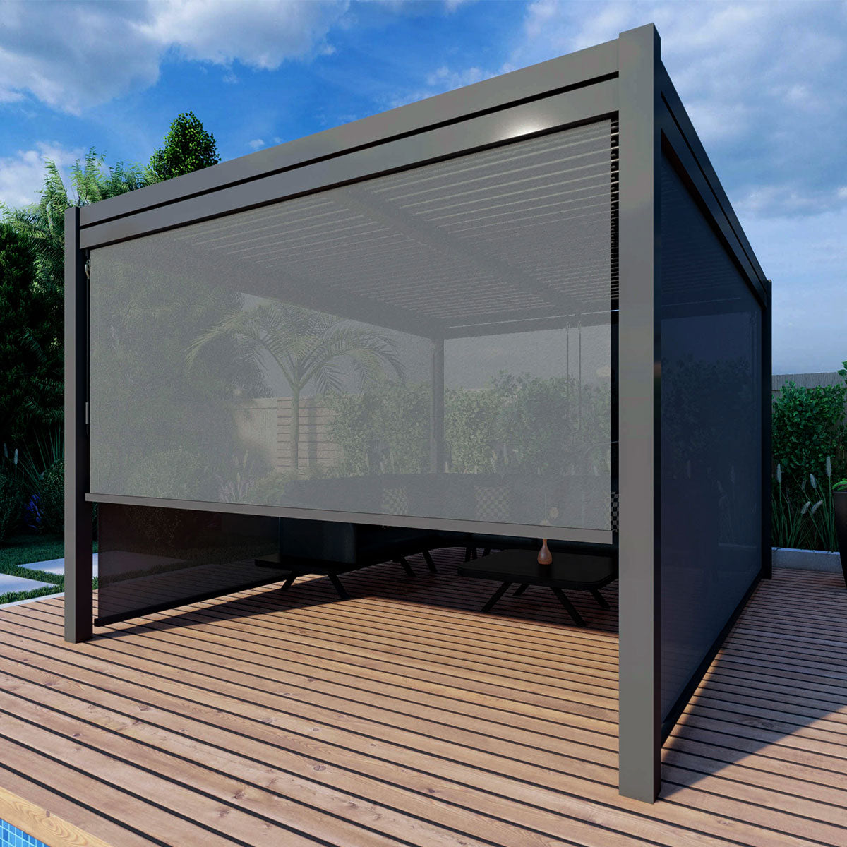 Como Pergola Aluminium Rectangular 30x40 with 4 Drop Sides in Grey