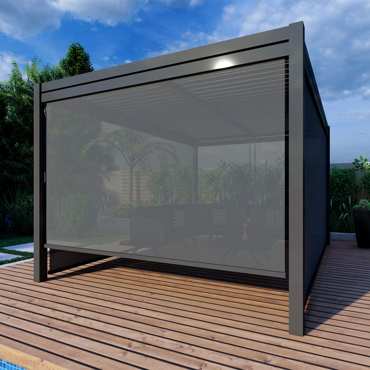 Como Pergola Aluminium Rectangular 30x40 with 4 Drop Sides in Grey