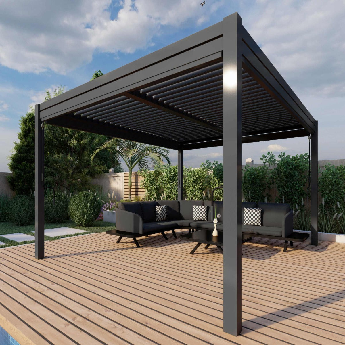 Como Pergola Aluminium Rectangular 30x40 with 4 Drop Sides in Grey