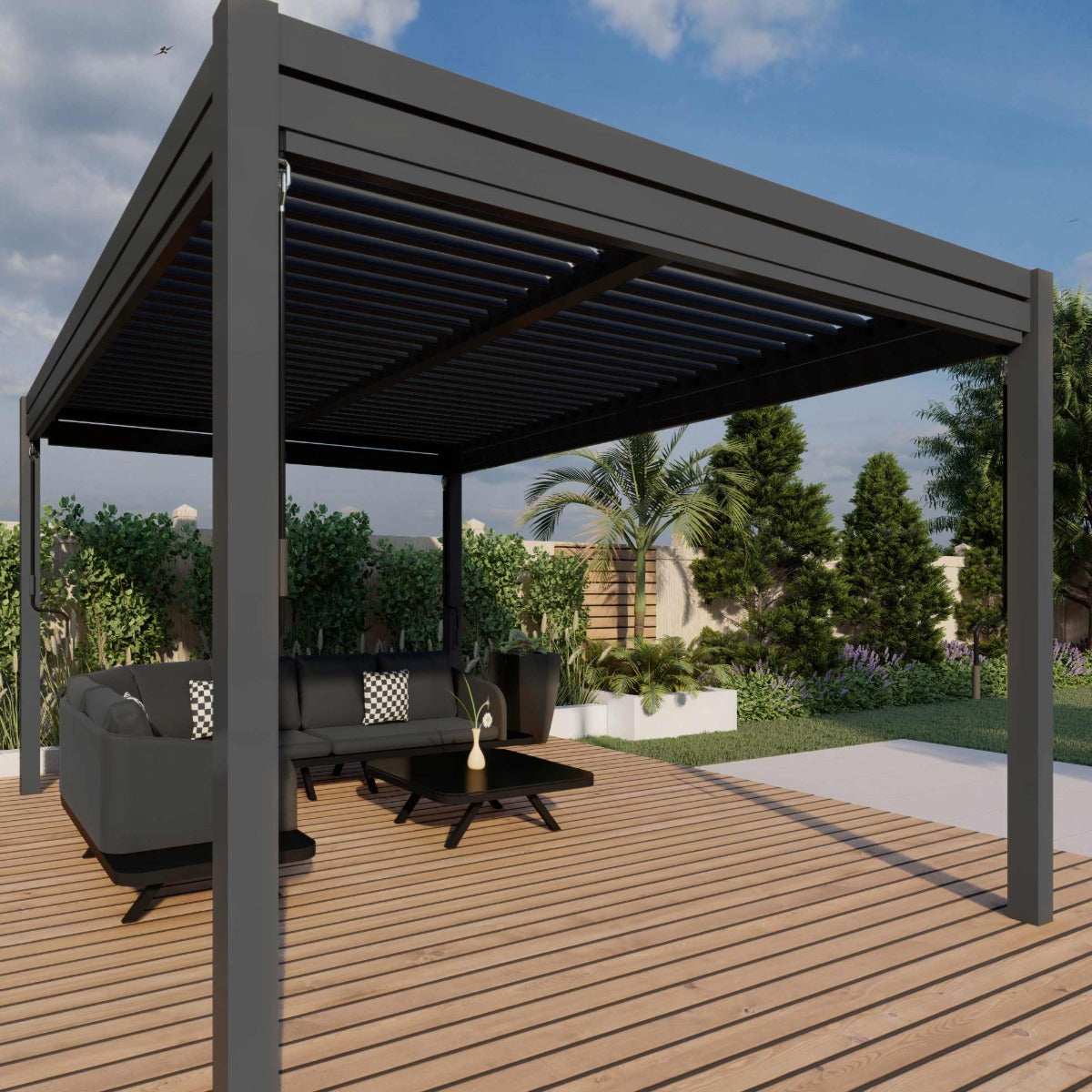 Como Pergola Aluminium Rectangular 30x40 with 4 Drop Sides in Grey