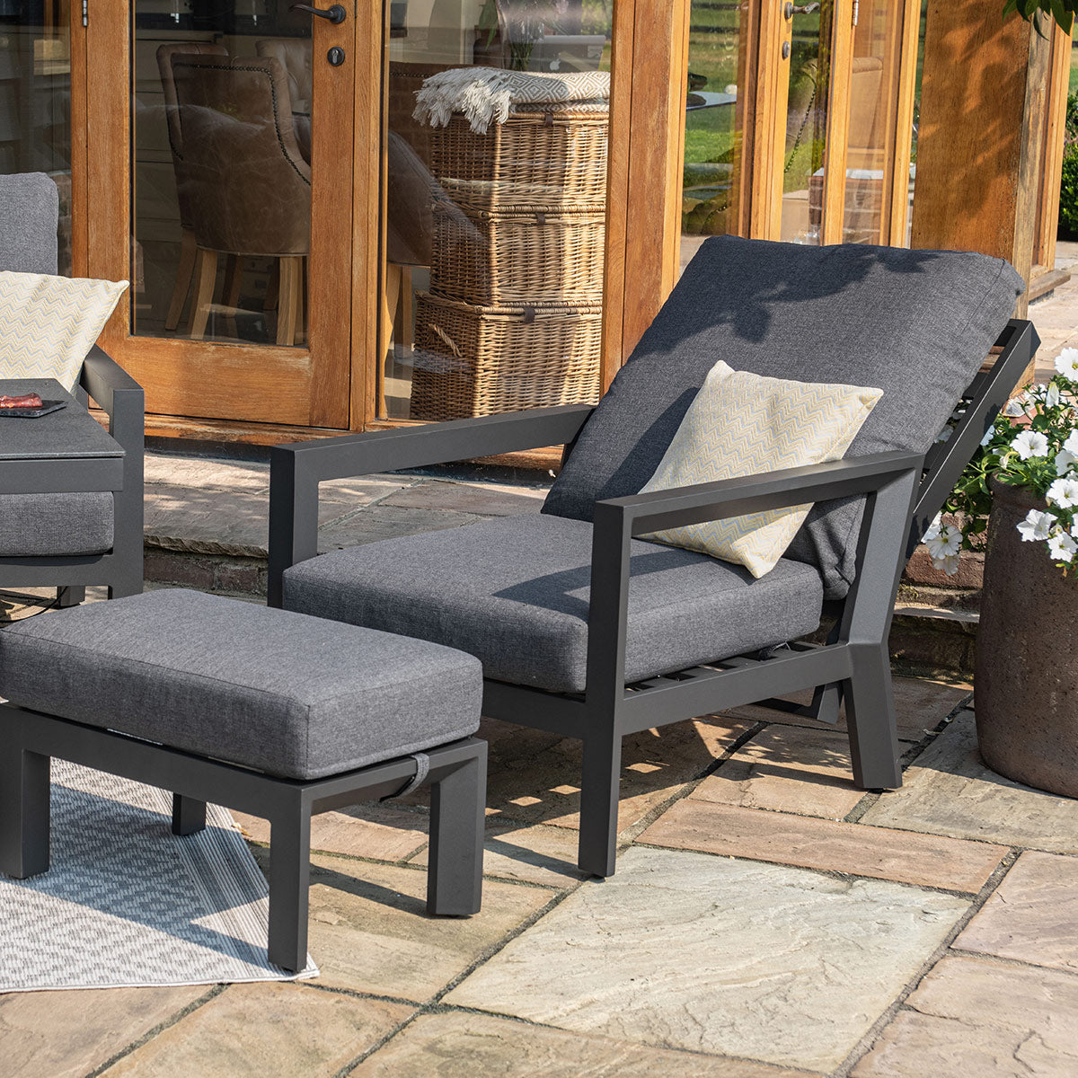 Manhattan Reclining 3 Seat Sofa Set with Fire Pit Table & Footstools