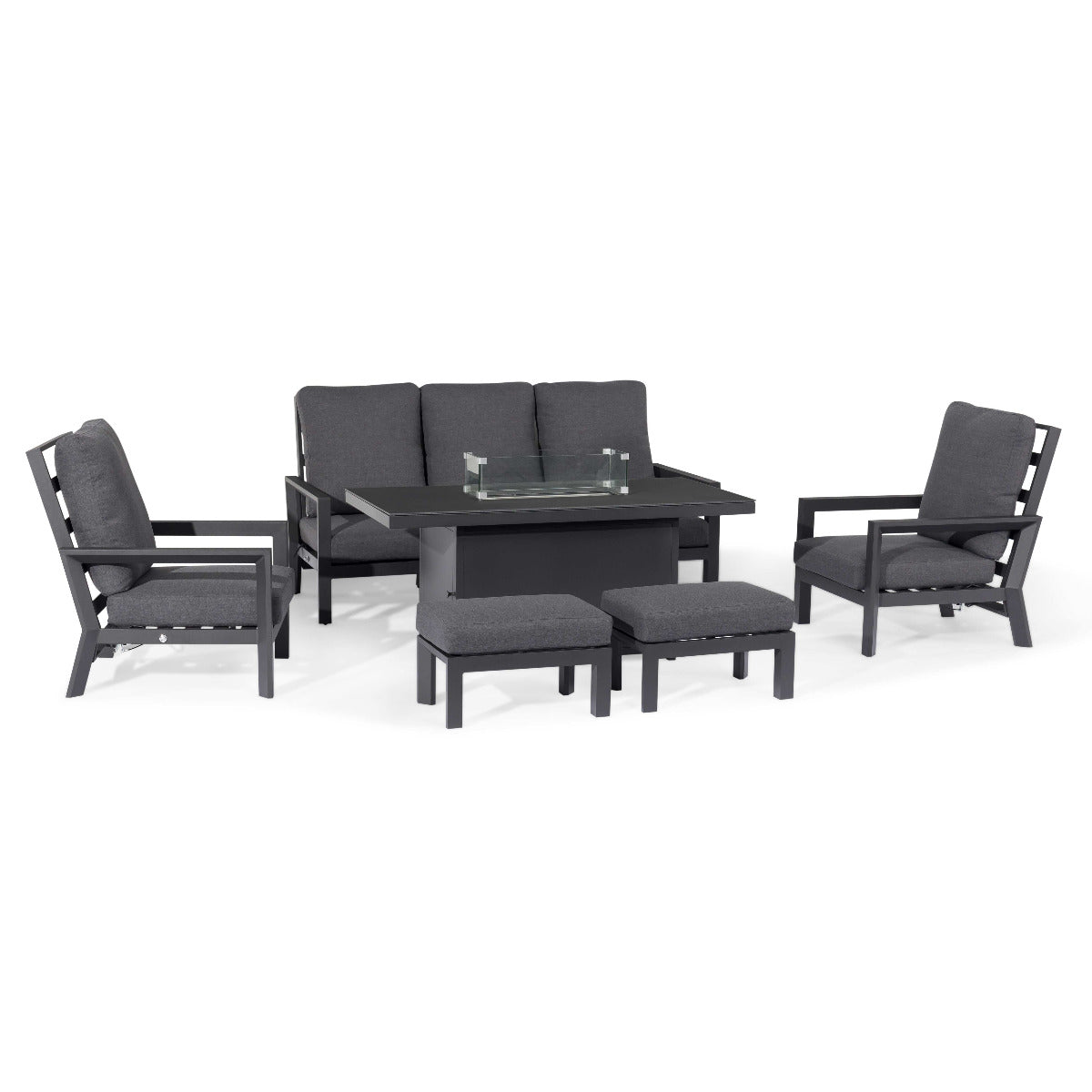 Manhattan Reclining 3 Seat Sofa Set with Fire Pit Table & Footstools