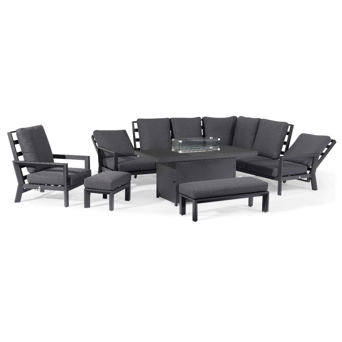 Manhattan Reclining Corner Dining Set with Fire Pit Table & Armchair