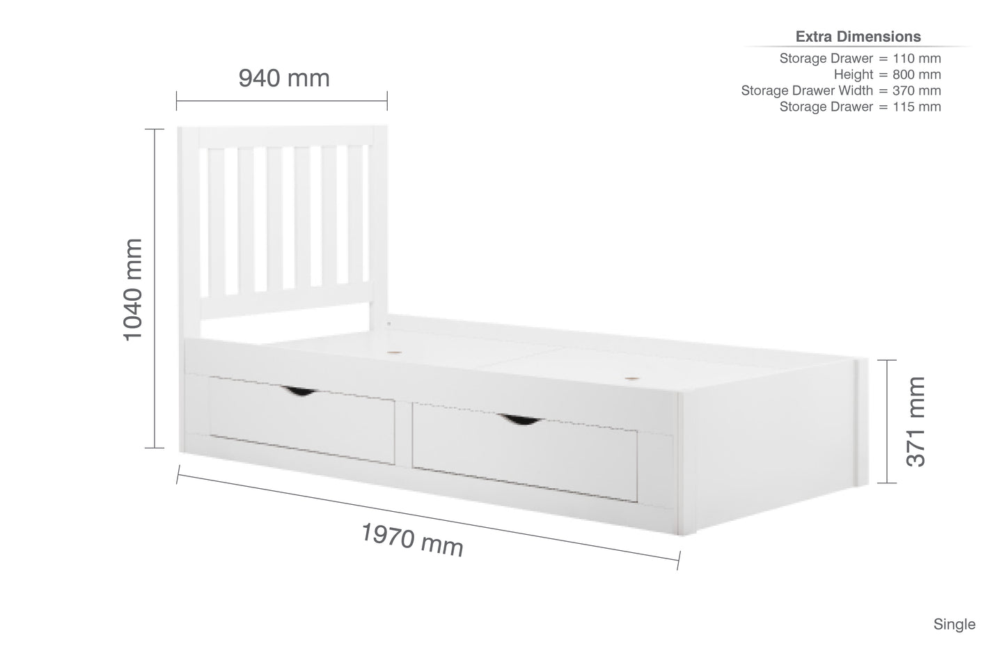 Appleby Single White Bed - Stylish Storage Solution for Compact Rooms