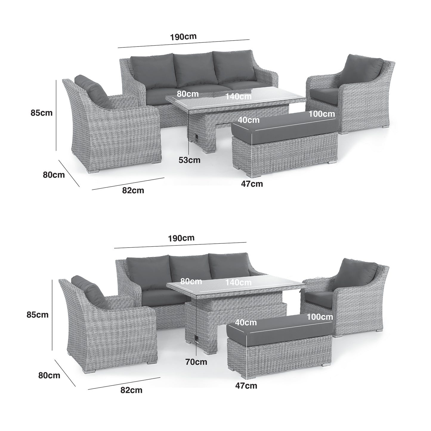 Ascot 3 Seat Sofa Dining Set with Rising Table in Grey