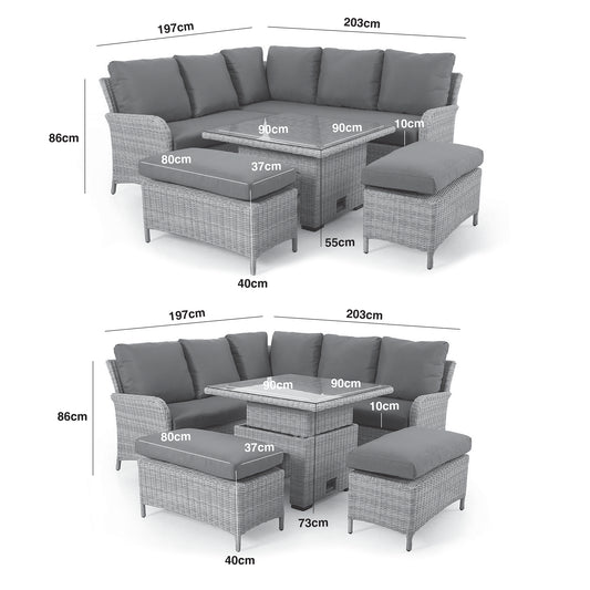 Ascot Square Corner Dining Set with Rising Table in Grey